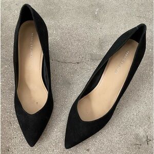 Marc Fisher Suede Black Chunky Heels Pumps Block Heel Pointy Toe